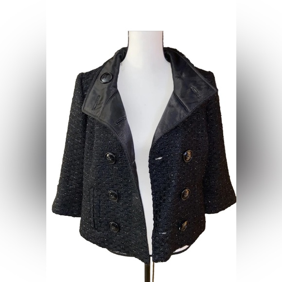 Guess Womens MD Double Breasted Black Sparkly 3/4 Sleeves Short Peacoat NWOT - Picture 5 of 13